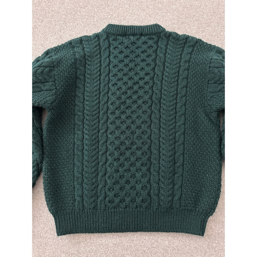 Vtg LL Bean Cable Knit Fisherman Sweater M Green Chunky Ireland Heritage Wool - Picture 4 of 9